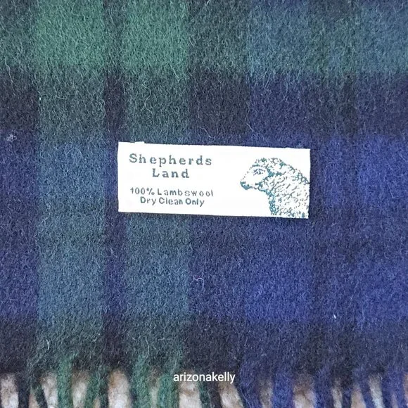 NWOT Blackwatch Plaid Lambswool Scarf Green Blue Shepherd's Land - Picture 3 of 8